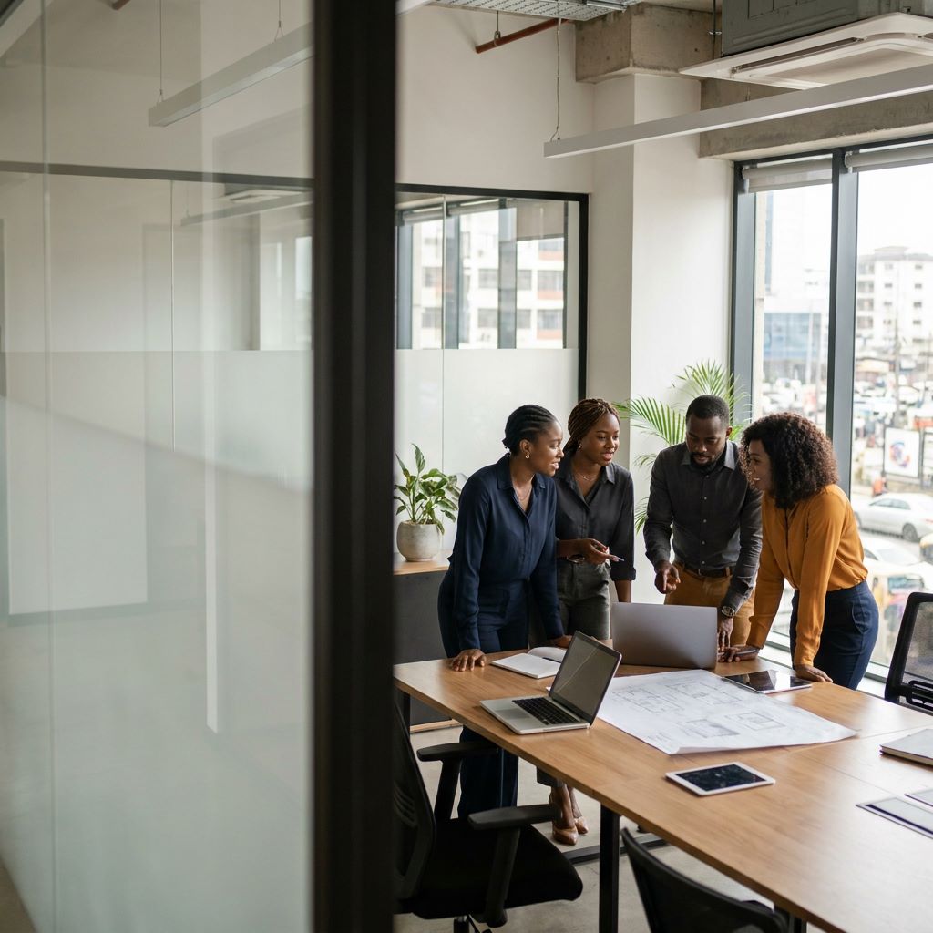 Nigerian professionals collaborating in a modern workplace