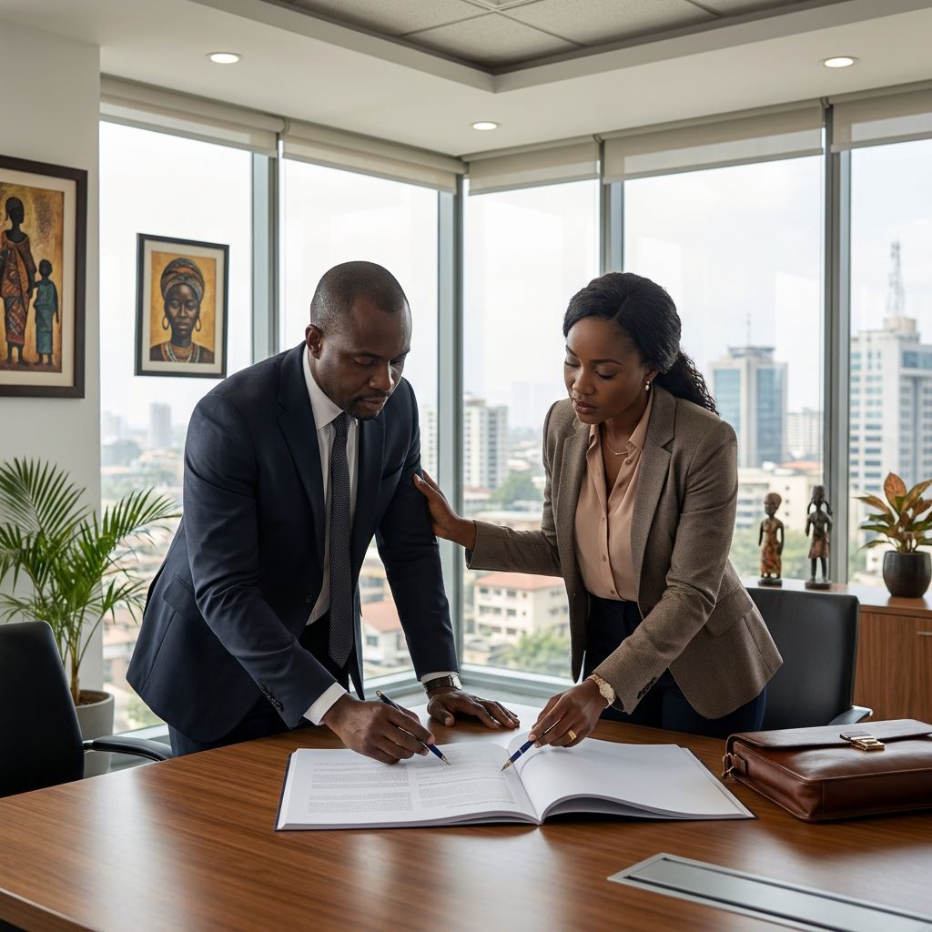 African business executives reviewing a document together