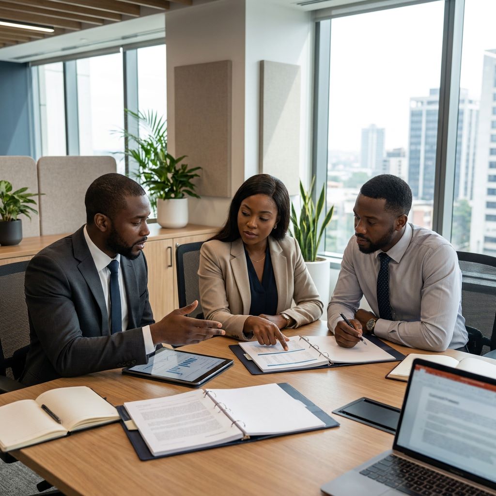 Nigerian assurance and advisory professionals reviewing business information
