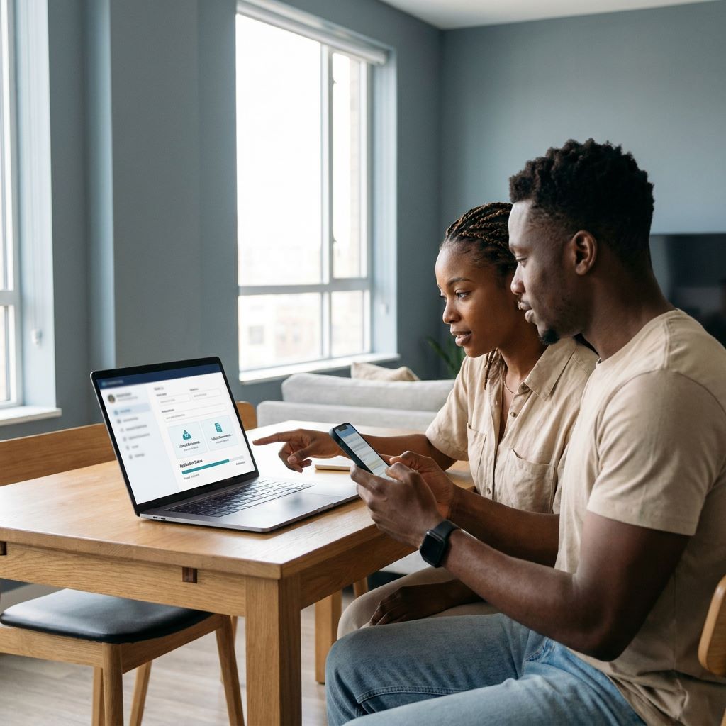 Couple using a mobile-first digital marriage application portal