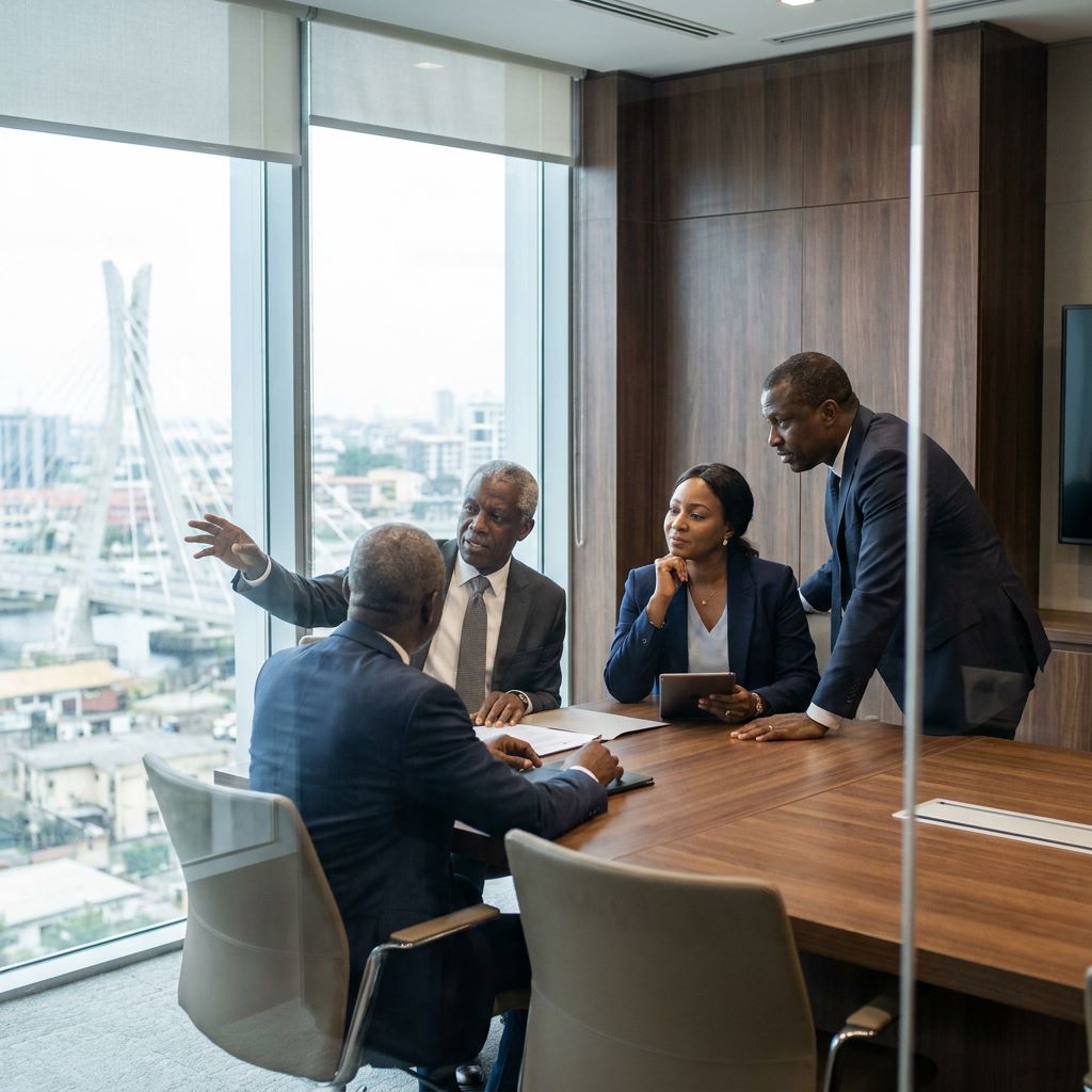 Three senior African professionals aligning purpose, values and mission